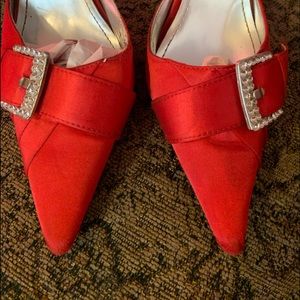Anne Michelle Red Reggie Satin Mule Shoe sz 7